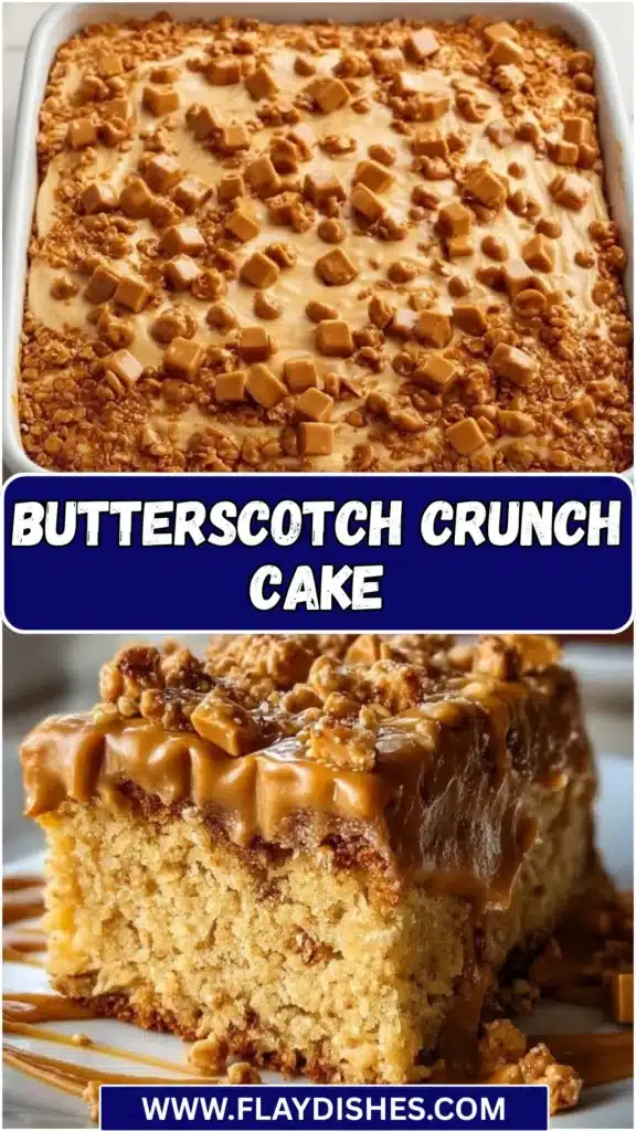 Delicious Butterscotch Crunch Cake topped with crushed butterscotch candies