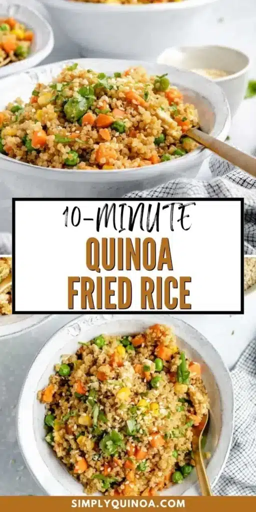 Colorful vegetable quinoa fried rice dish served in a bowl