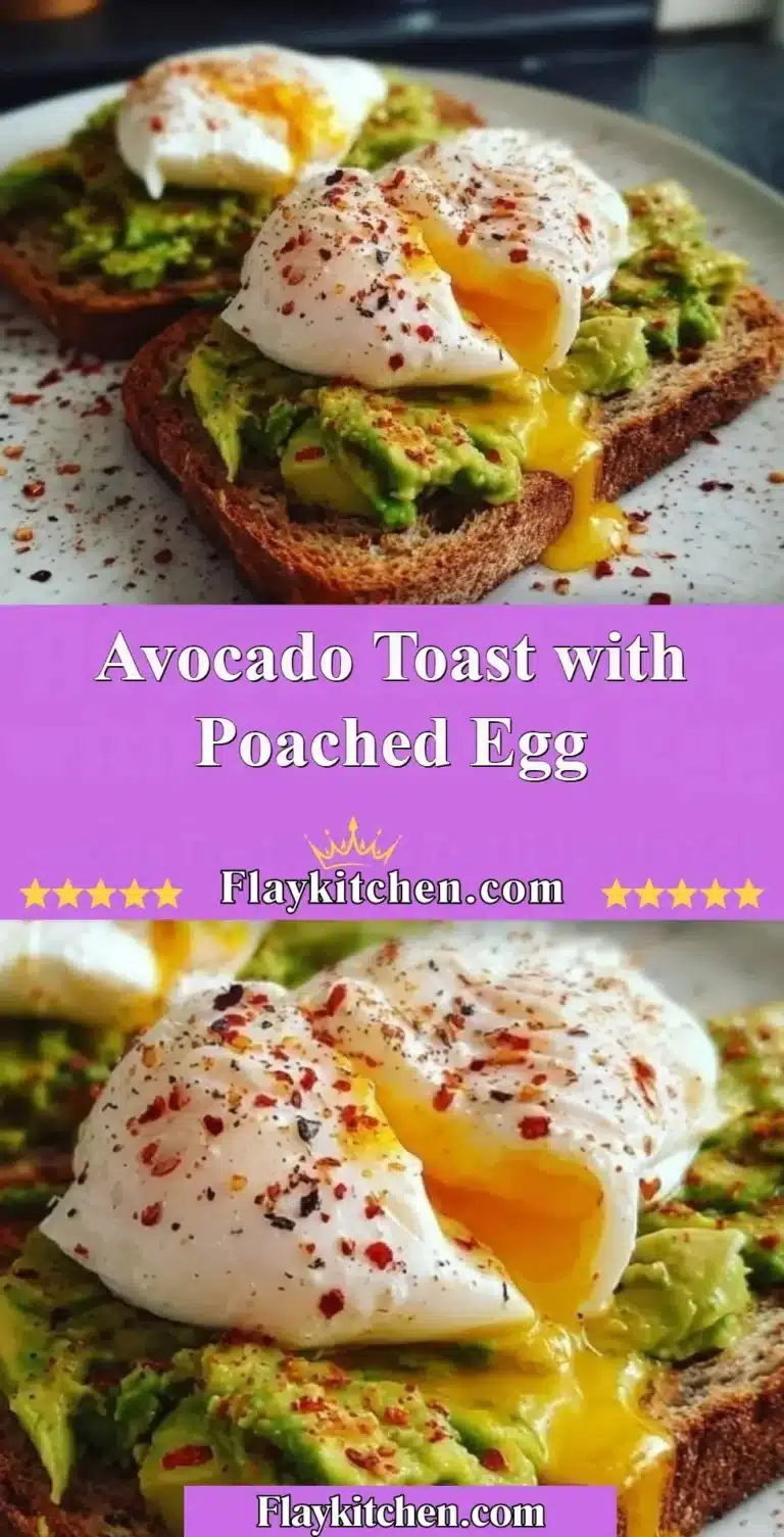 Avocado Toast with Poached Egg 8 Avocado toast topped with a perfectly poached egg on a rustic wooden table.