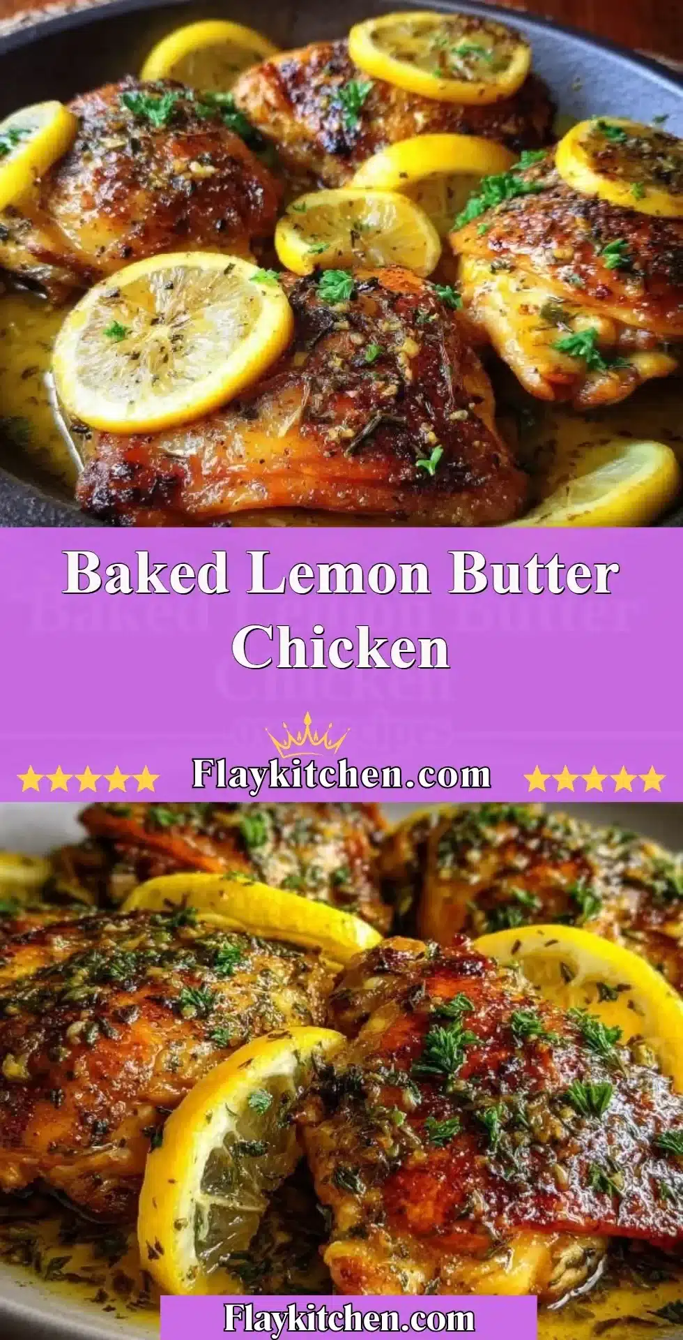 Baked Lemon Butter Chicken with fresh herbs and lemon slices