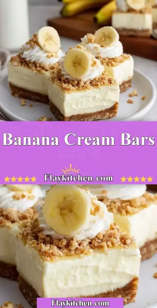 Delicious banana cream bars topped with whipped cream and banana slices