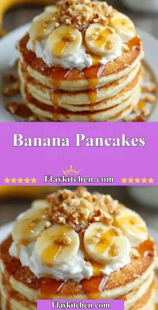 Delicious homemade banana pancakes stacked with fresh bananas