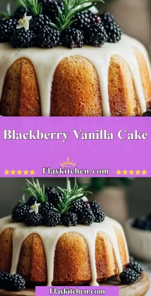 Slice of homemade Blackberry Vanilla Cake with fresh blackberries on top.