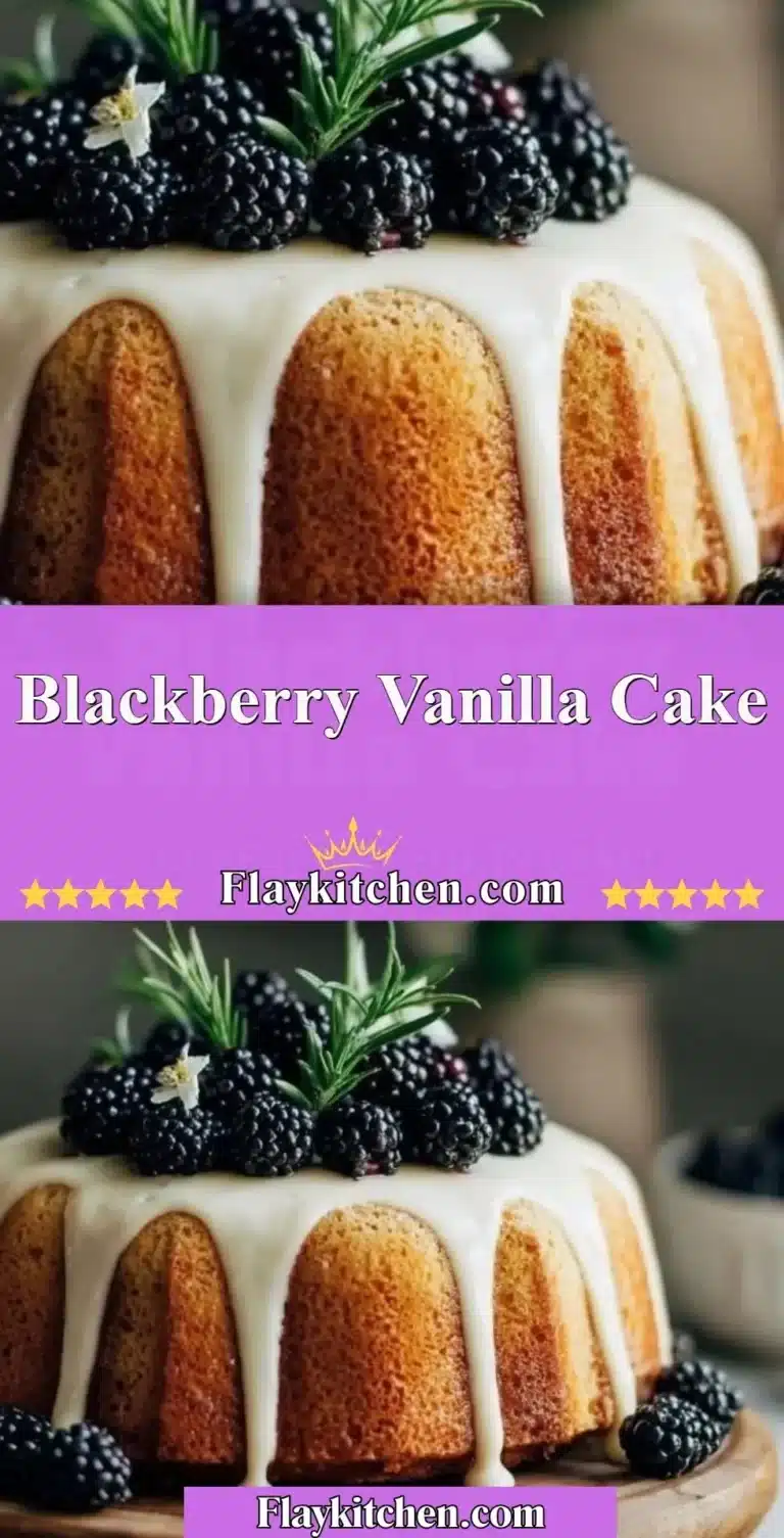 Slice of homemade Blackberry Vanilla Cake with fresh blackberries on top.