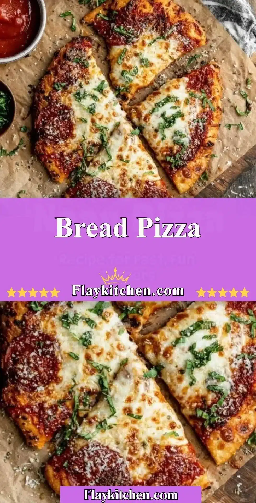 Delicious homemade bread pizza topped with cheese and vegetables