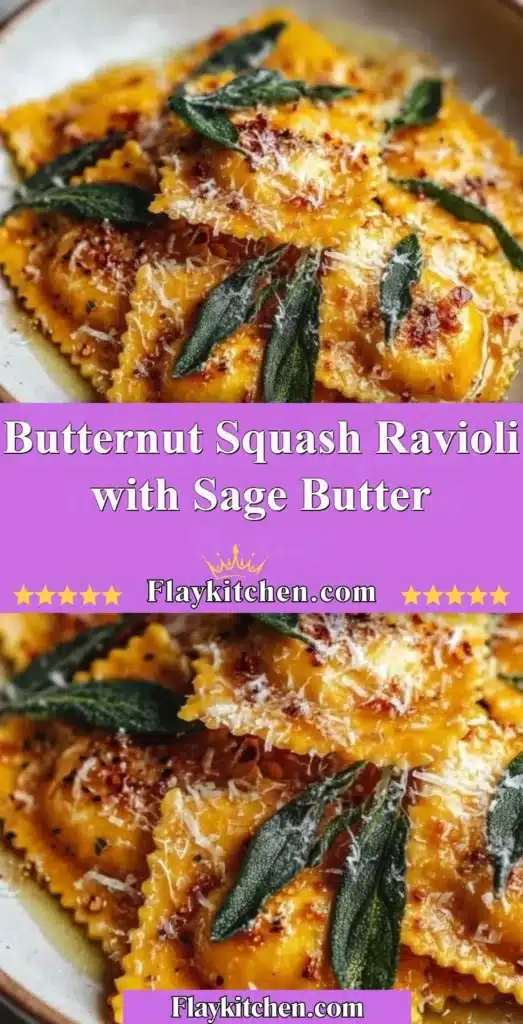 Butternut squash ravioli topped with sage butter in a bowl