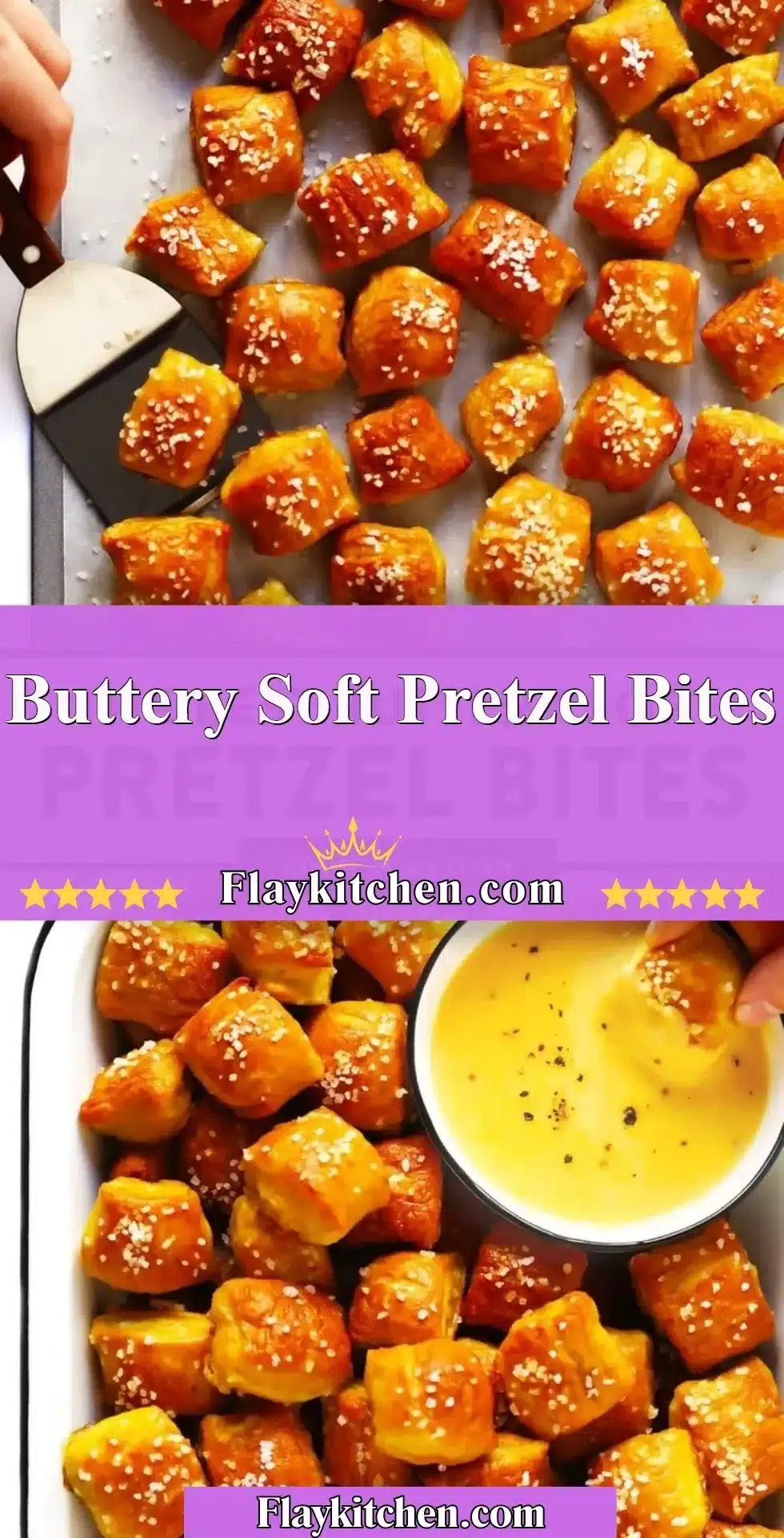 Delicious buttery soft pretzel bites served with dipping sauces