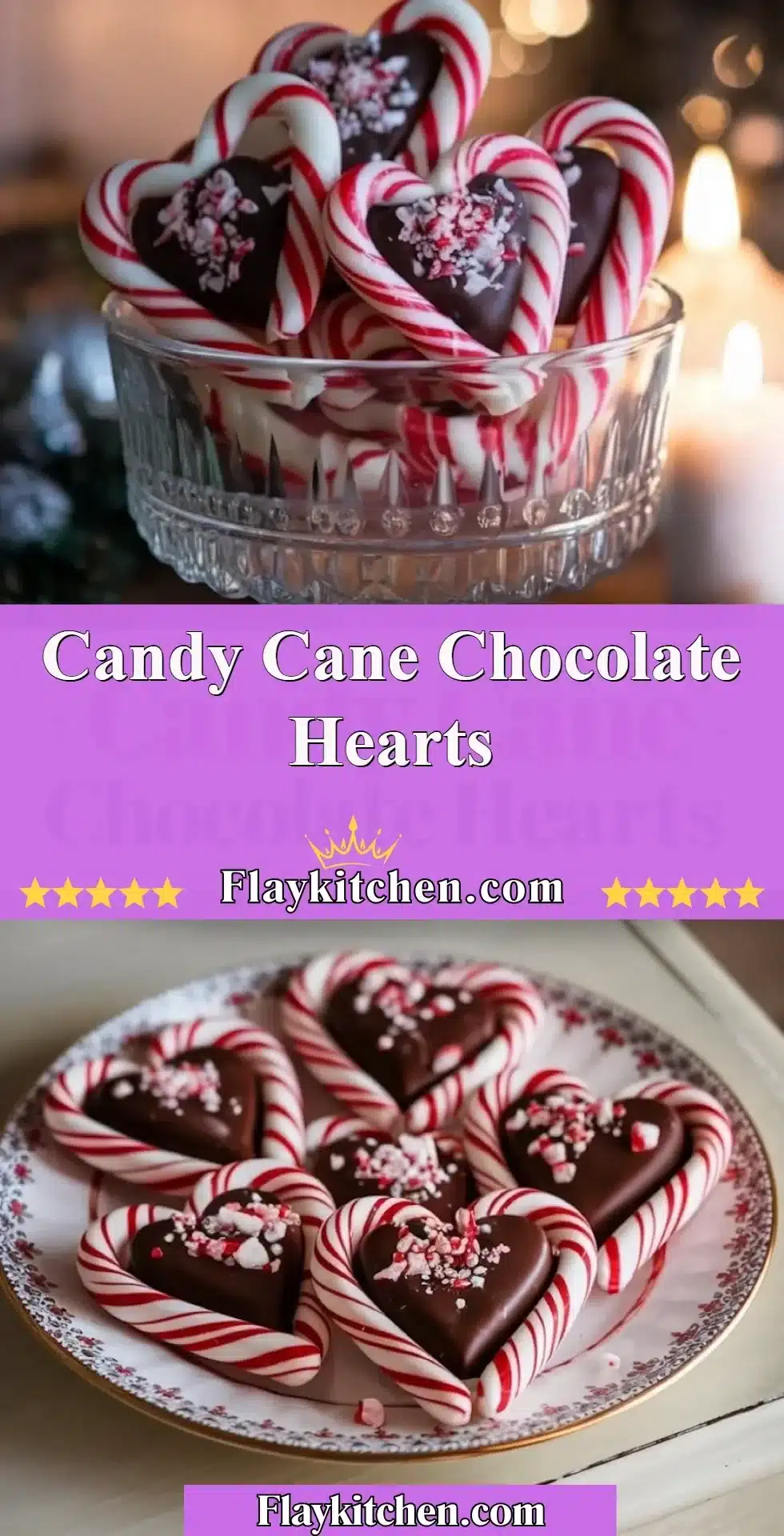 Delicious Candy Cane Chocolate Hearts decorated with peppermint pieces.