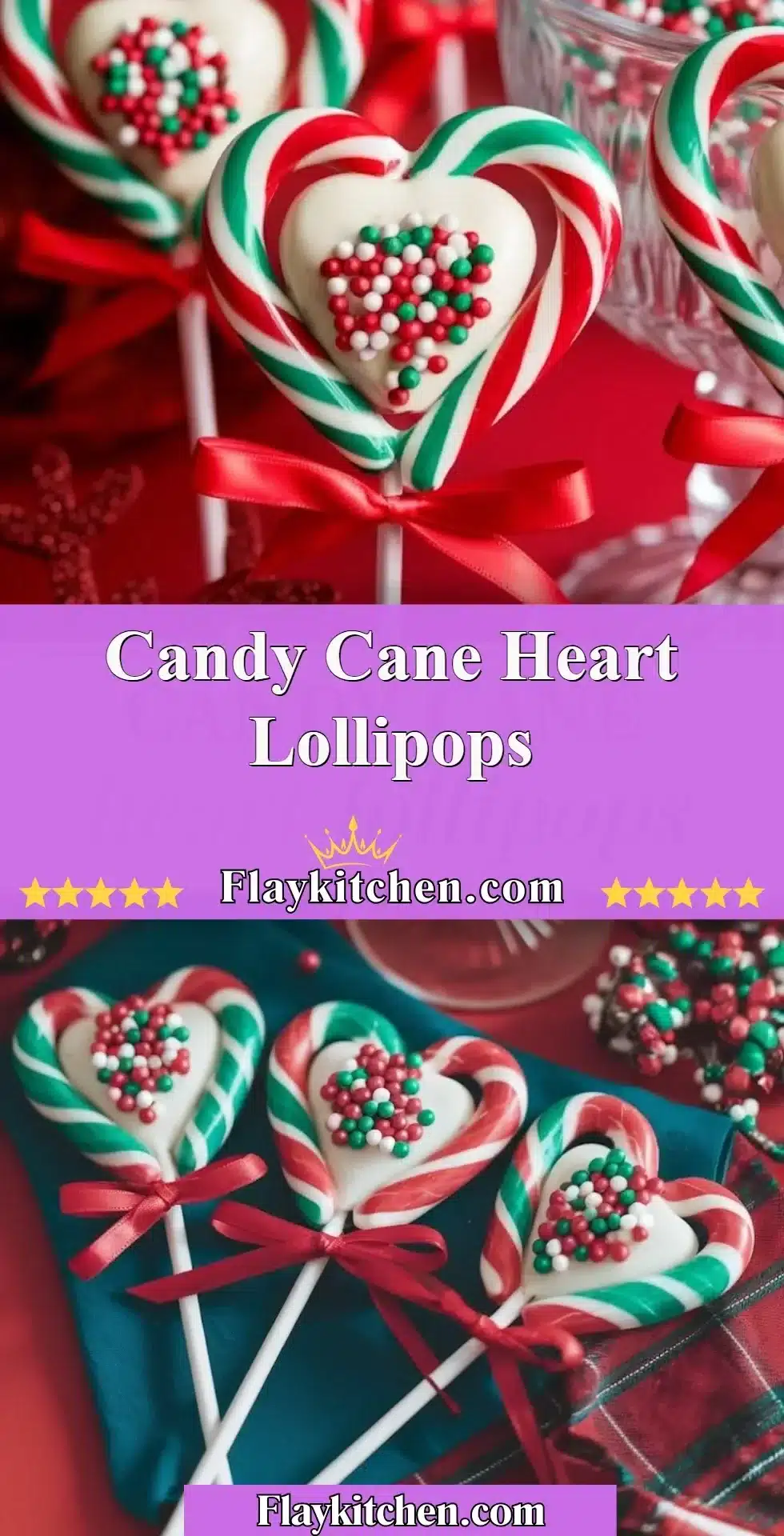 Candy Cane Heart Lollipops 2 Heart-shaped Candy Cane Lollipops for festive celebrations.
