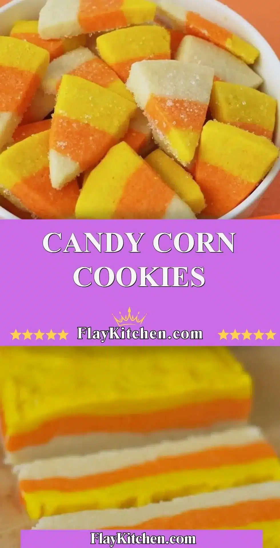 Homemade Candy Corn Cookies decorated for Halloween