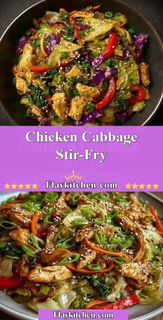 Healthy Chicken Cabbage Stir-Fry with colorful vegetables in a skillet