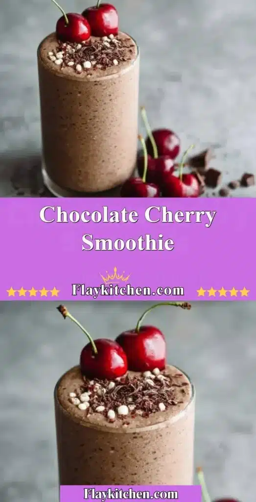 Delicious chocolate cherry smoothie served in a glass with fresh cherries on top.