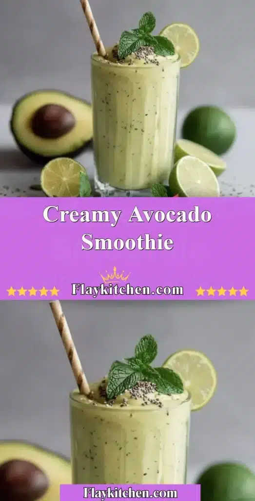 Creamy avocado smoothie in a glass garnished with mint leaves