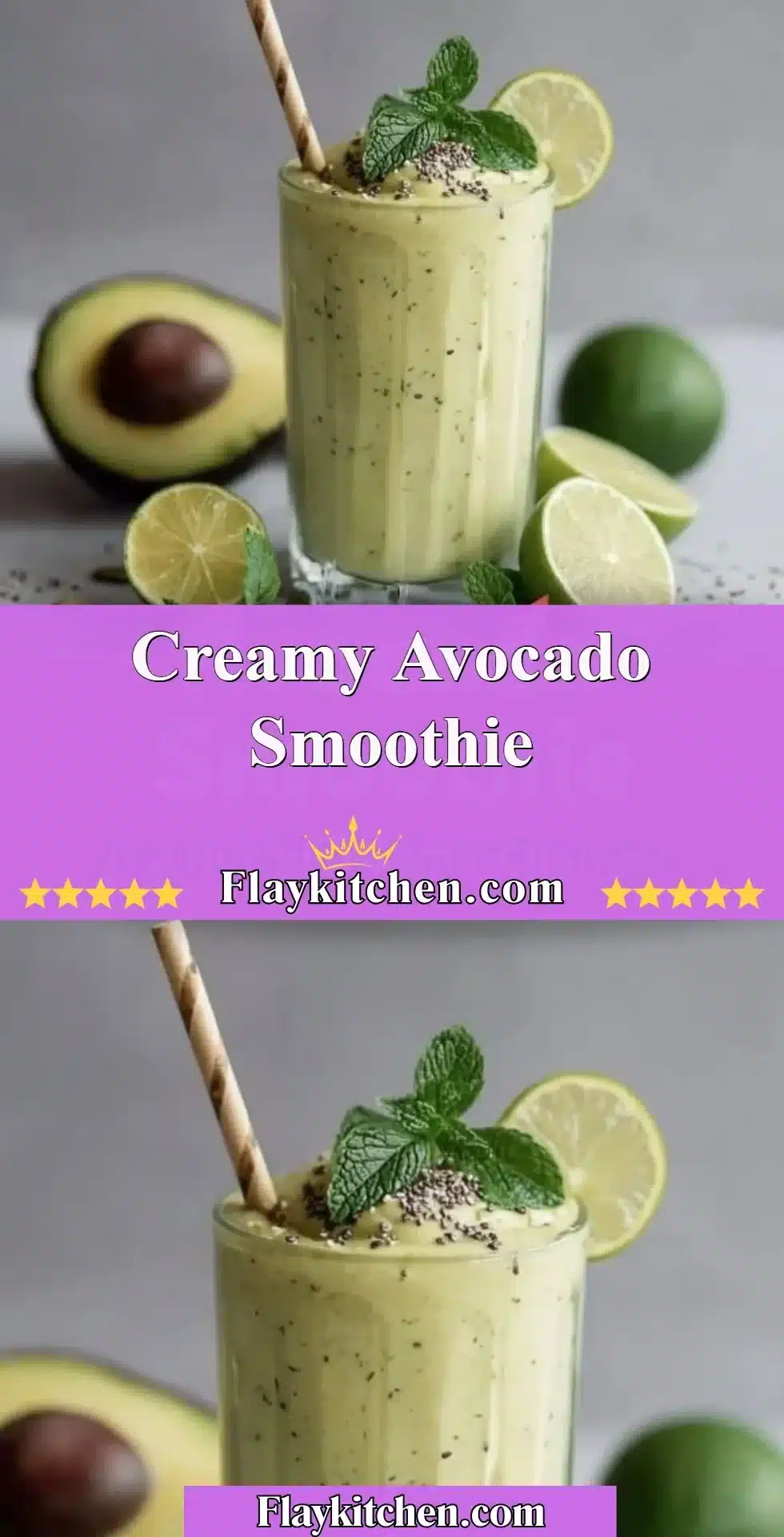 Creamy avocado smoothie in a glass garnished with mint leaves