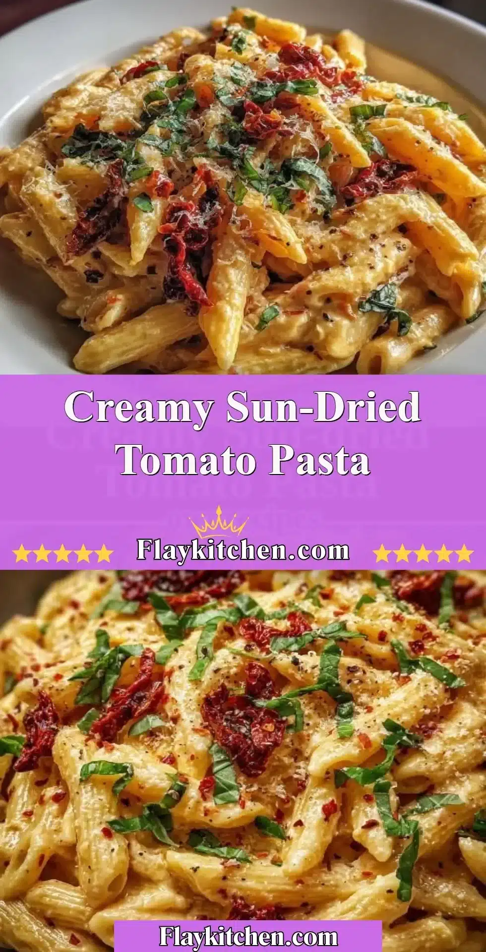 Creamy sun-dried tomato pasta with fresh herbs and grated cheese