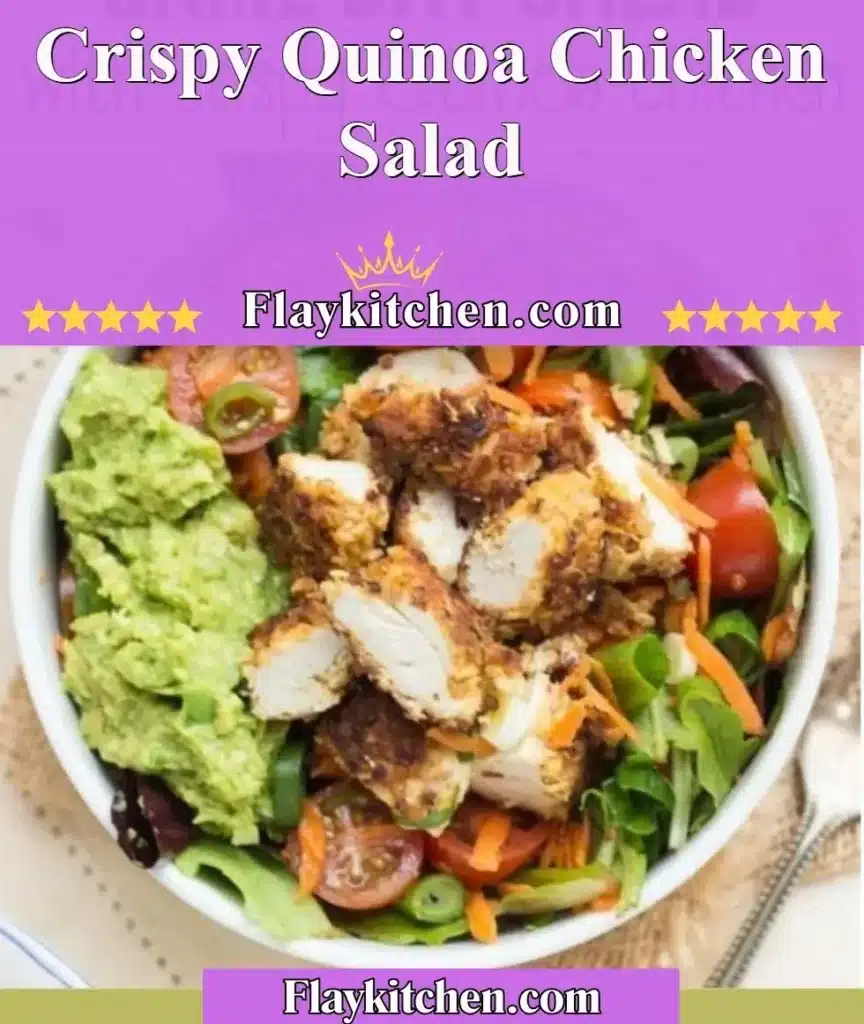 Crispy quinoa chicken salad with fresh vegetables and dressing