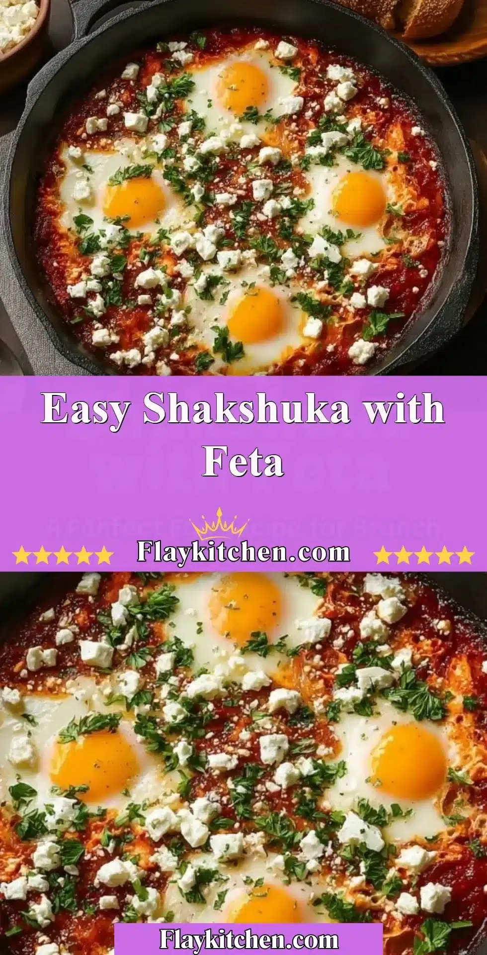 Plate of easy Shakshuka topped with feta cheese