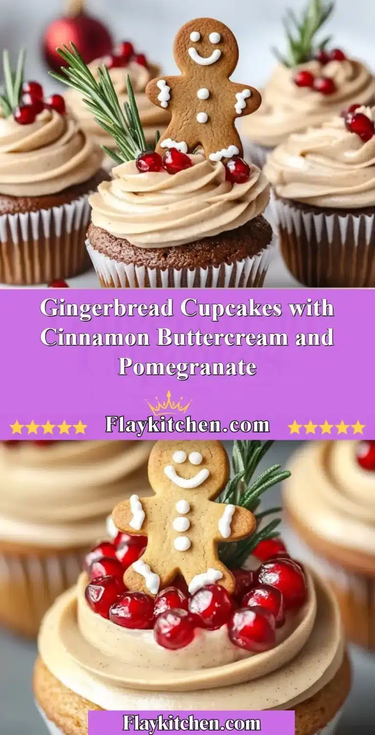 Gingerbread cupcakes with cinnamon buttercream and pomegranate toppings