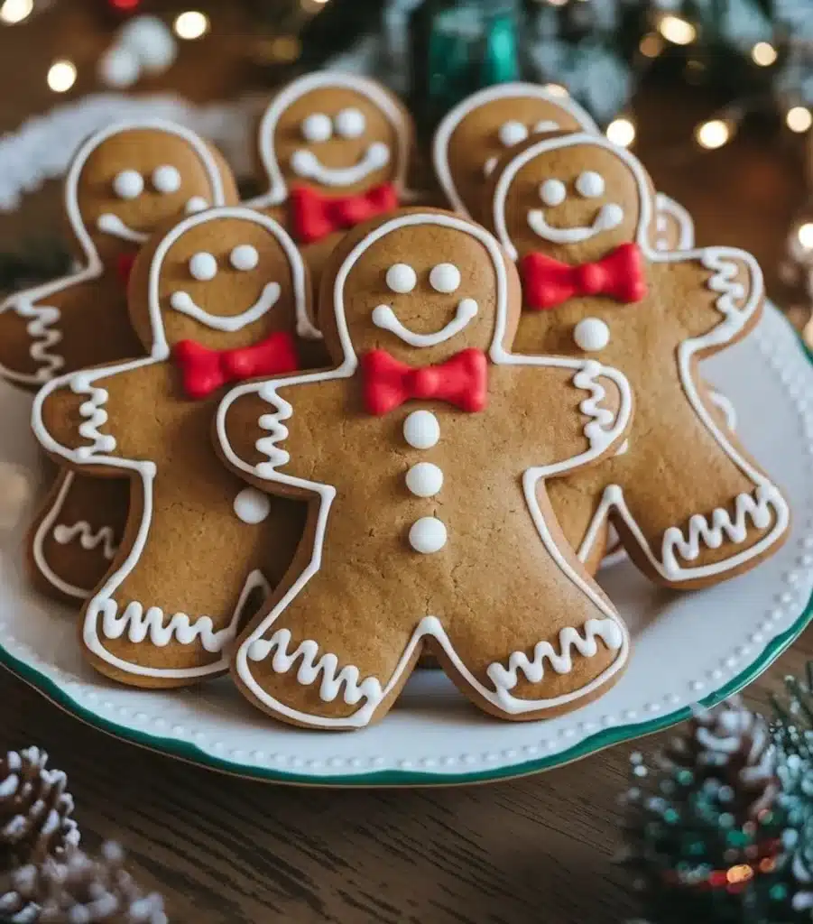 Homemade Gingerbread Man Cookies decorated for Christmas