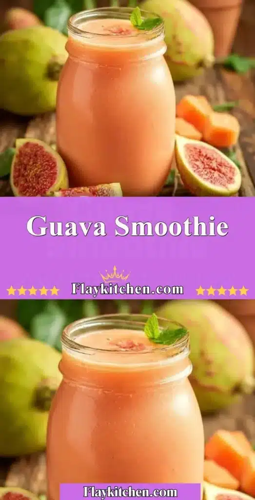 Delicious guava smoothie in a glass with fresh fruit and mint garnish