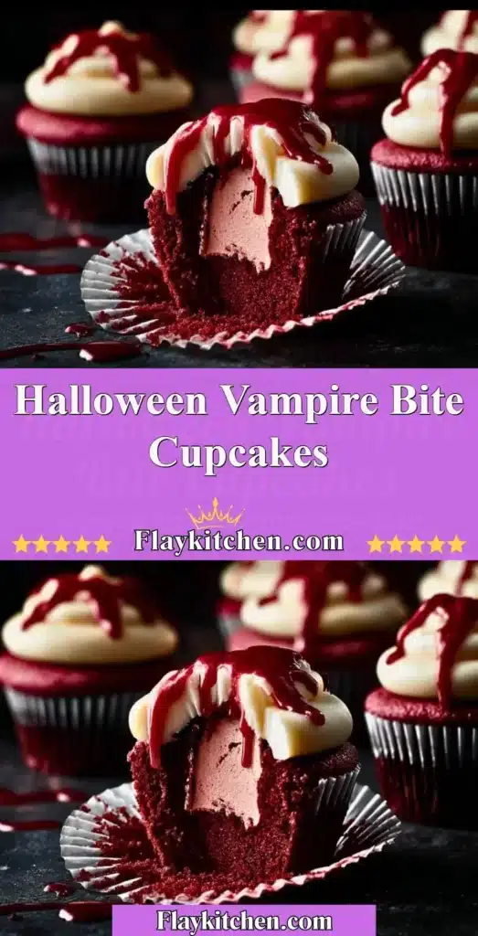 Halloween Vampire Bite Cupcakes dripping with red icing for a spooky treat