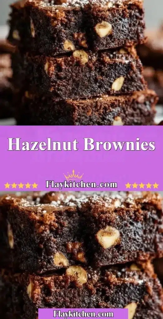 Delicious hazelnut brownies topped with chopped hazelnuts and chocolate icing