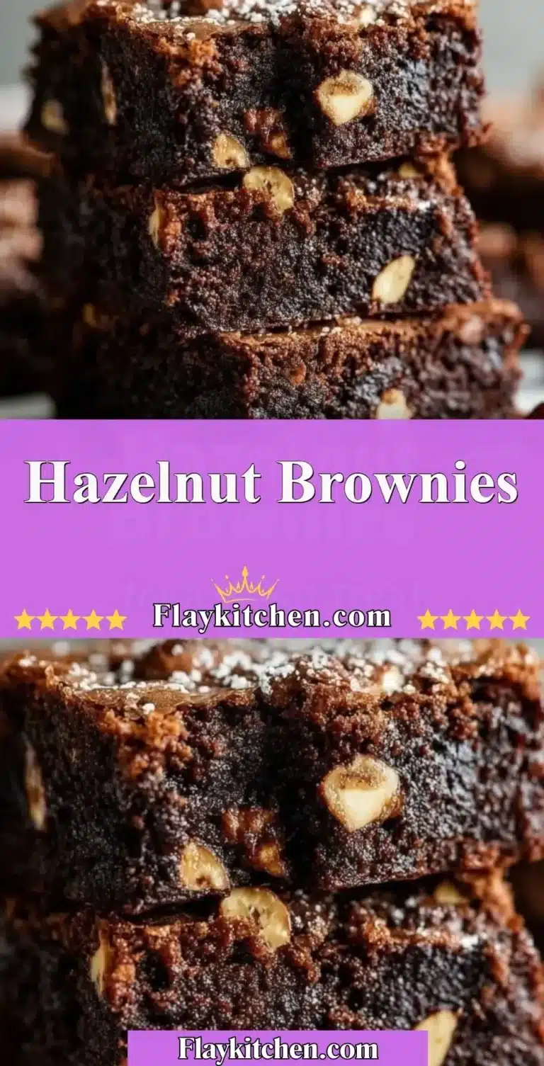 Delicious hazelnut brownies topped with chopped hazelnuts and chocolate icing