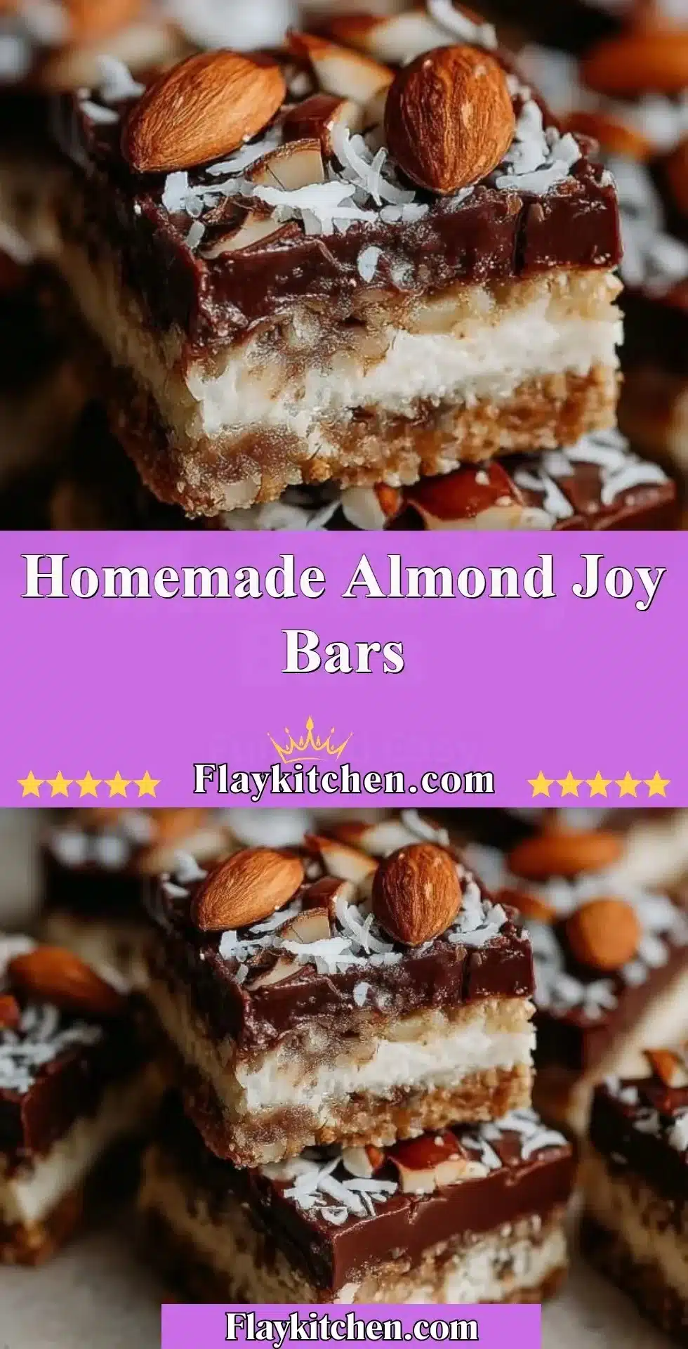 Delicious homemade Almond Joy Bars with coconut, chocolate, and almonds