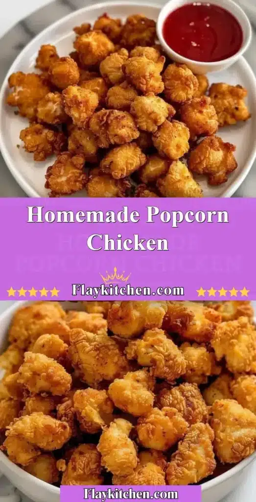 Crispy homemade popcorn chicken served with dipping sauce