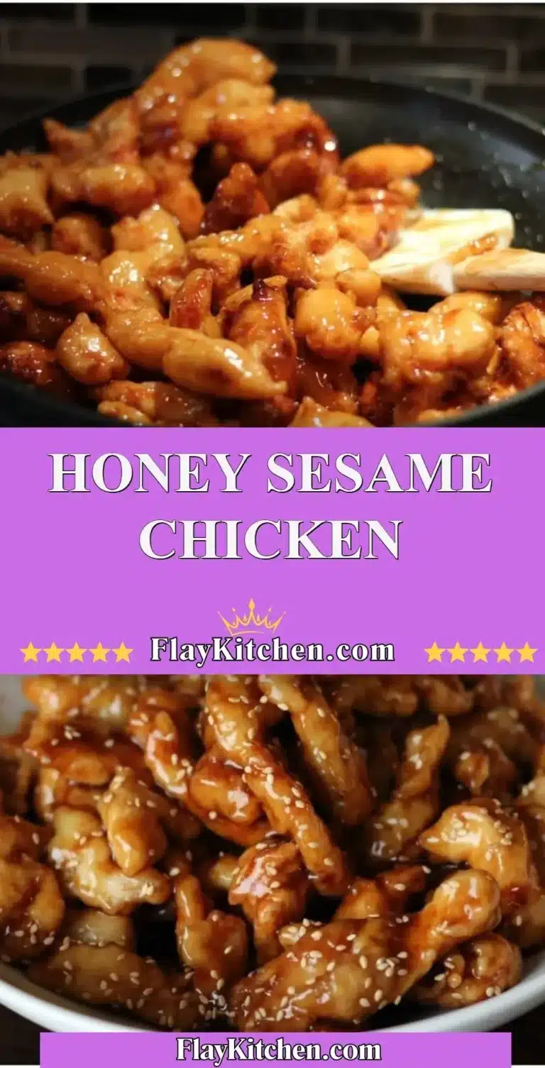Delicious Honey Sesame Chicken served with sesame seeds and vegetables