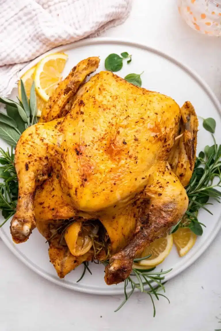 Instant Pot whole chicken cooked to perfection with herbs and spices