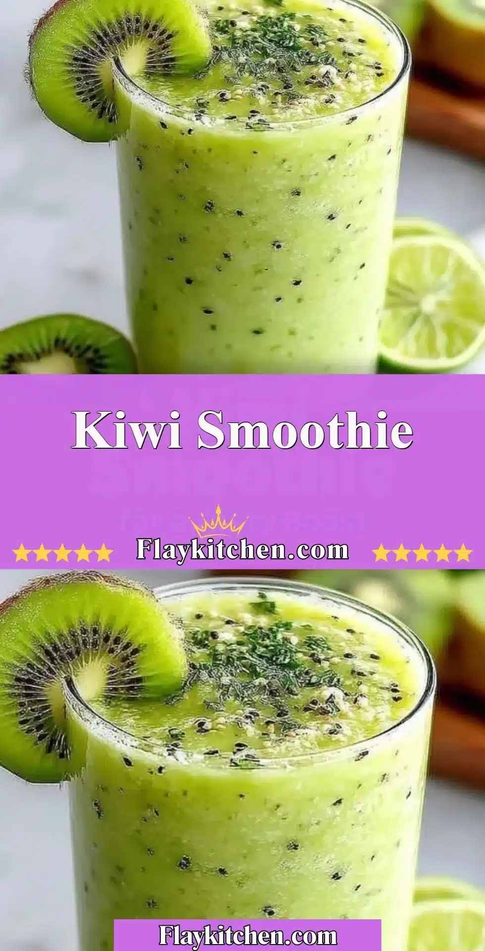 Delicious kiwi smoothie with fresh kiwis and greens in a glass