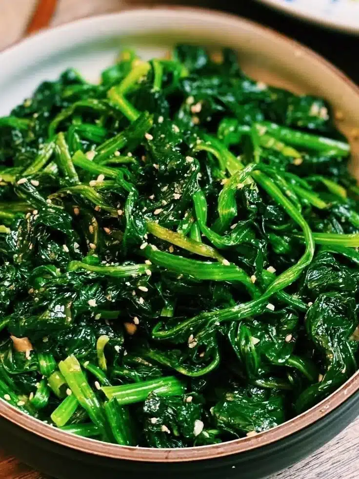 Korean Spinach Salad (Sigeumchi Namul) with sesame and garlic dressing