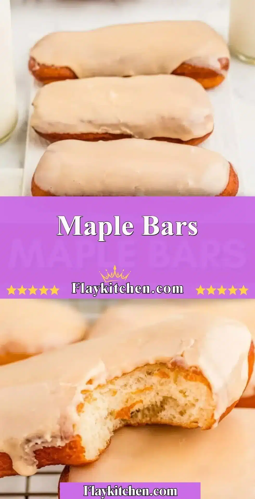 Delicious maple bars drizzled with sweet maple icing on a wooden table.