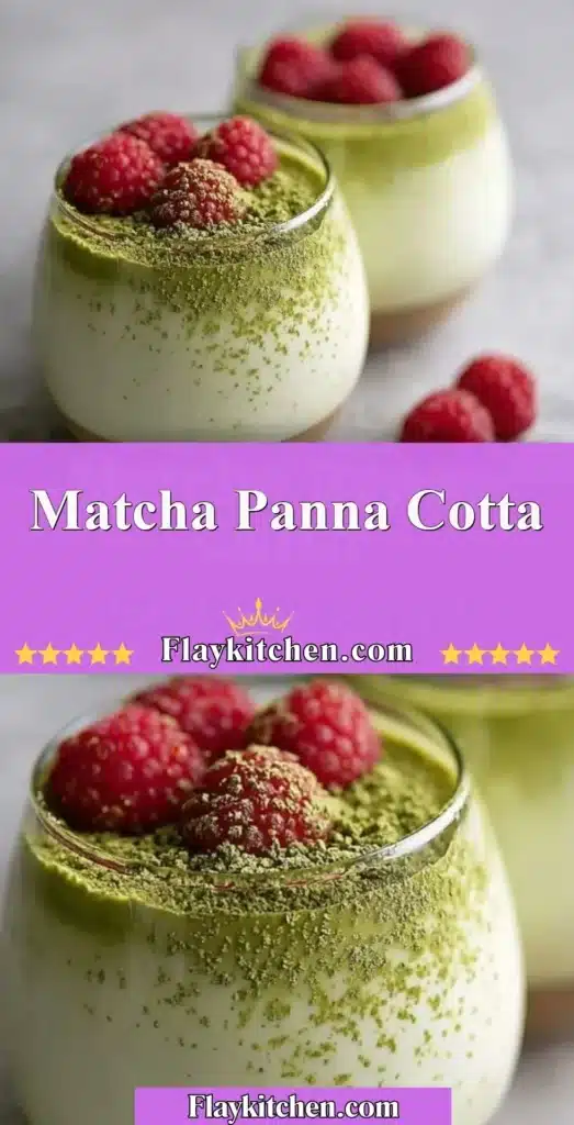 Delicious Matcha Panna Cotta topped with green tea and fresh berries