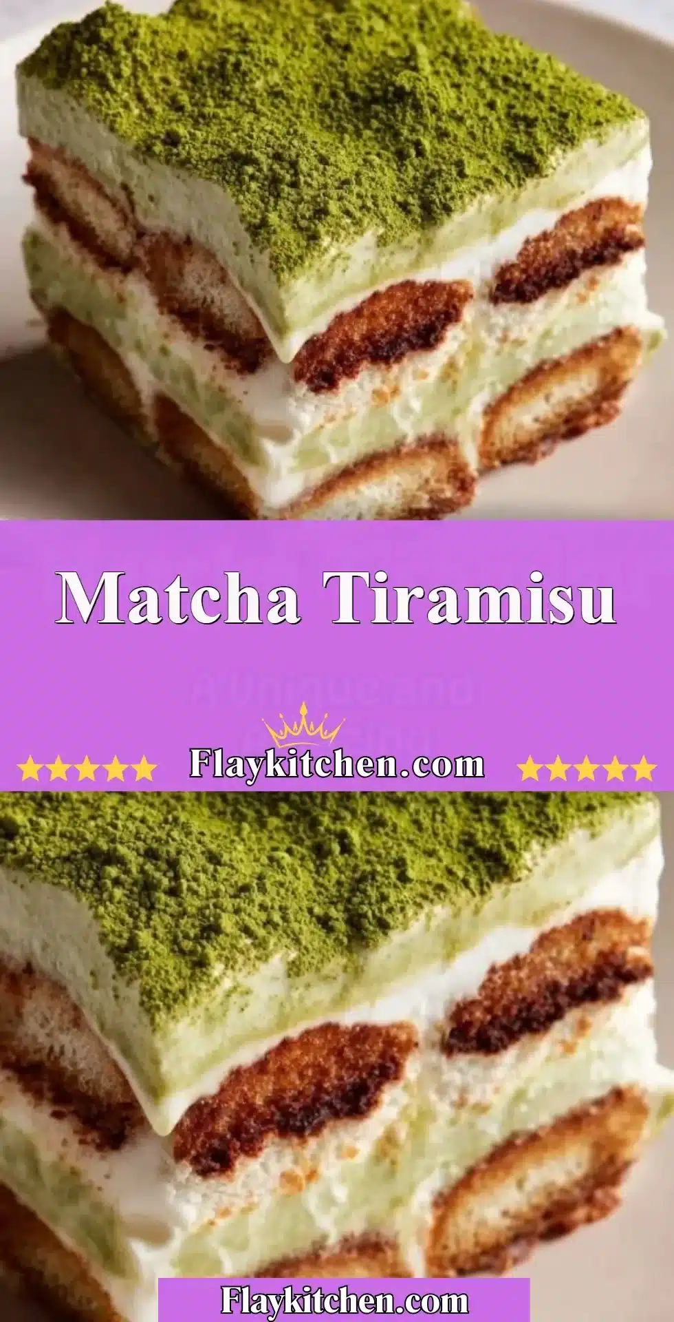Delicious Matcha Tiramisu dessert topped with matcha powder