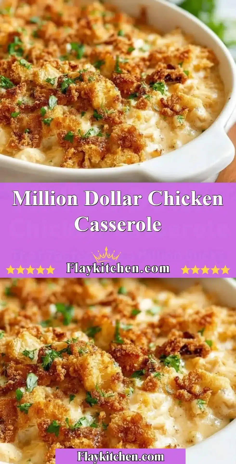 Million Dollar Chicken Casserole 2 Delicious Million Dollar Chicken Casserole topped with golden breadcrumbs and cheese.