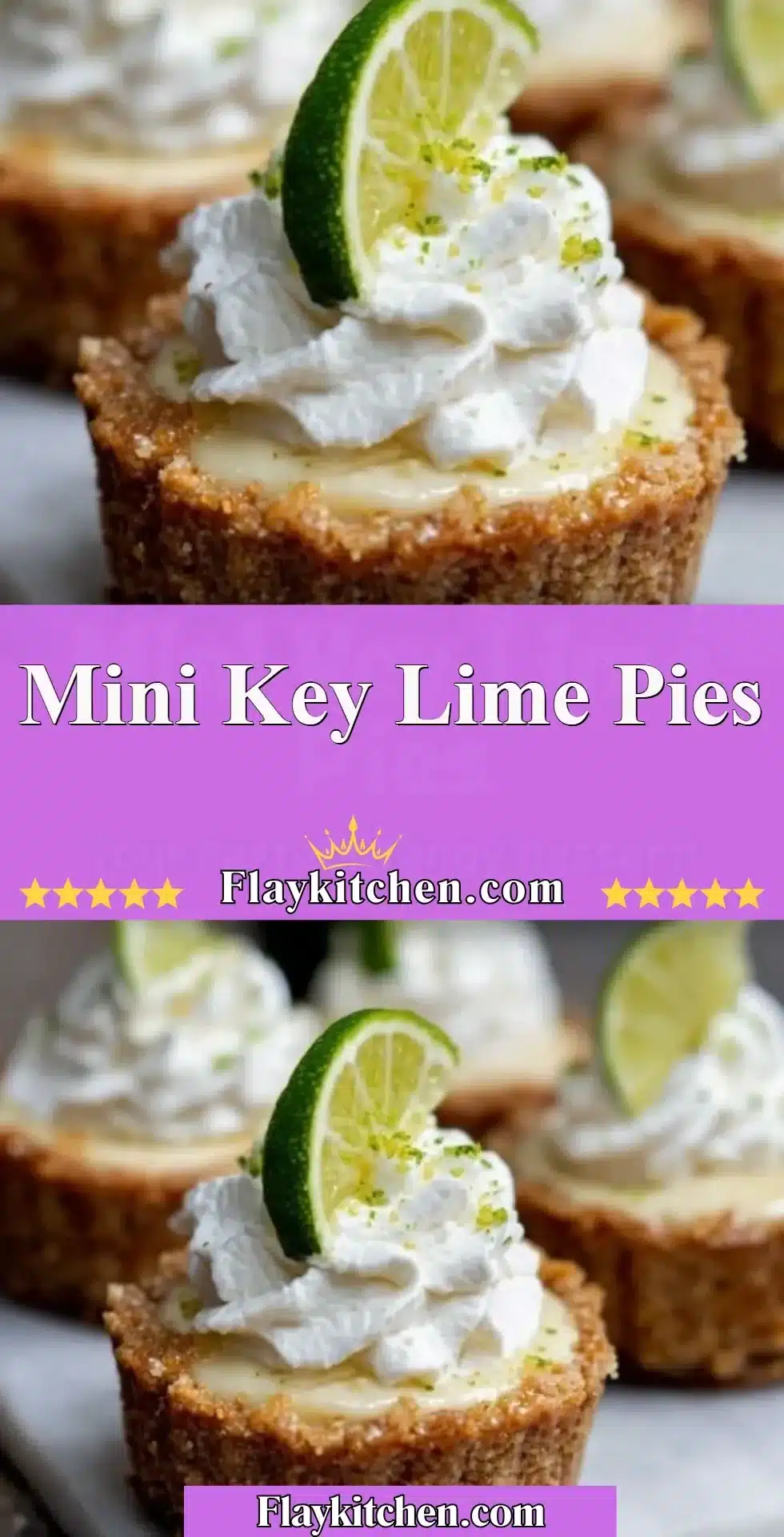 Mini Key Lime Pies served on a plate with fresh lime slices