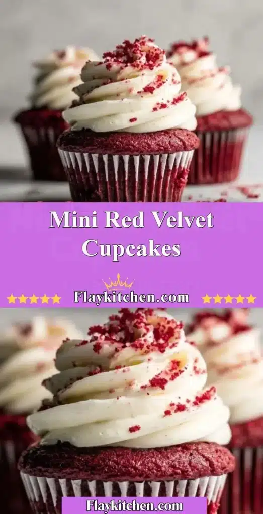 Mini red velvet cupcakes with cream cheese frosting on a white plate