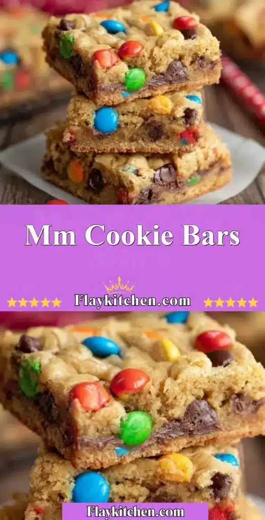 Delicious homemade mm cookie bars stacked on a plate, ready to enjoy.