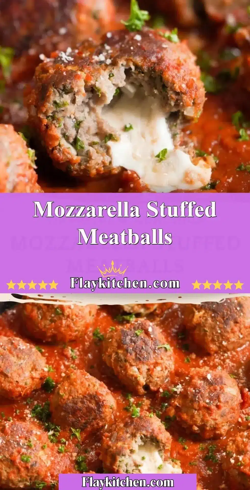 Mozzarella Stuffed Meatballs 2 Plate of mozzarella stuffed meatballs ready to serve, showcasing melted cheese inside.
