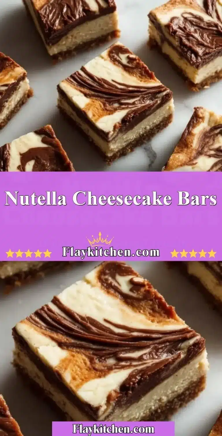 Delicious Nutella Cheesecake Bars topped with chocolate drizzle and nuts