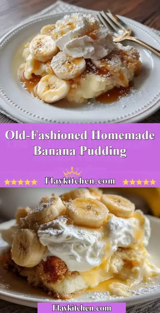 Delicious old-fashioned homemade banana pudding served in a glass dish