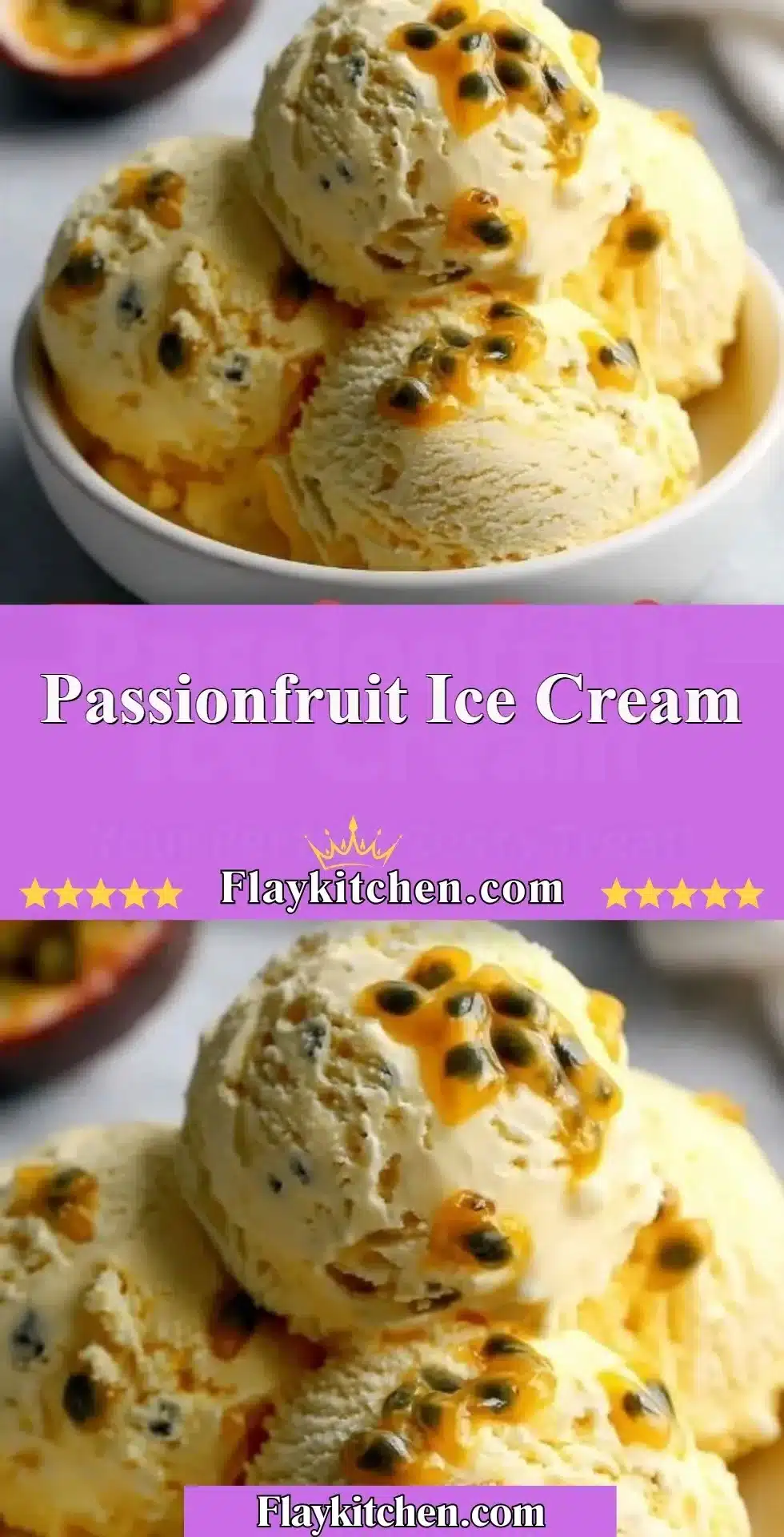 Delicious homemade passionfruit ice cream served in a bowl