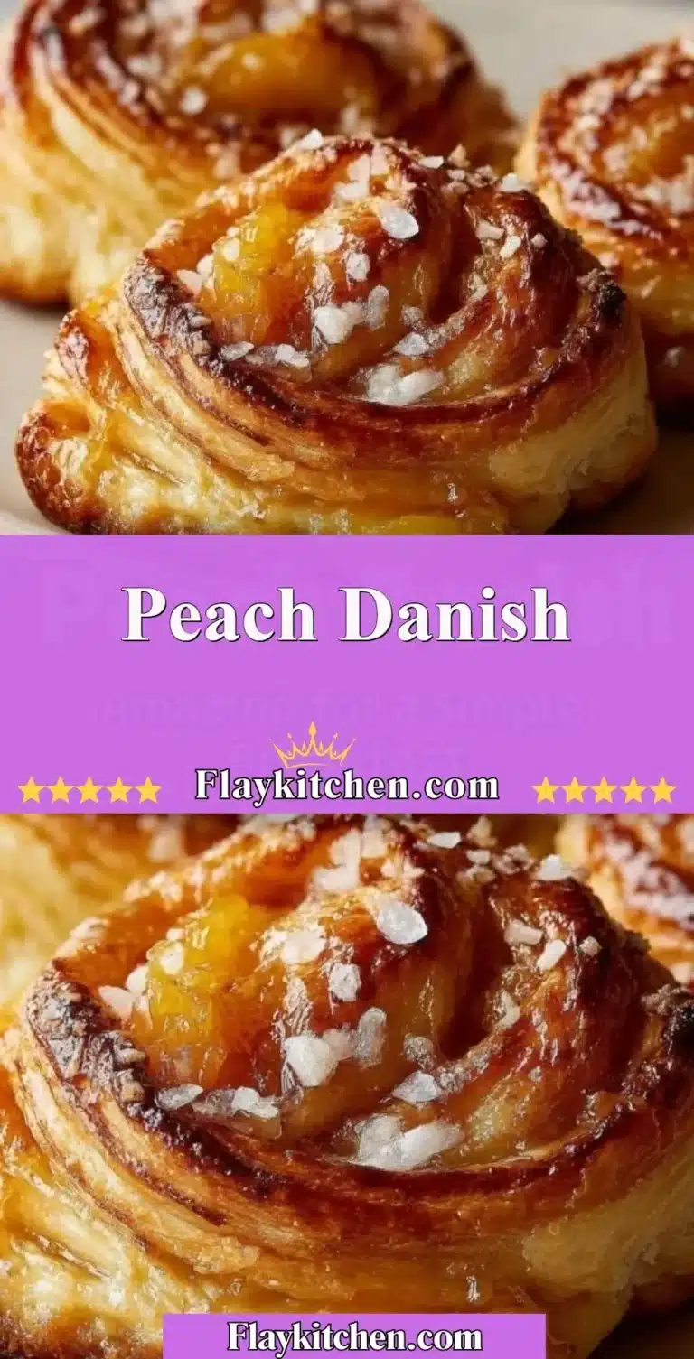 Freshly baked Peach Danish with flaky pastry and ripe peach filling