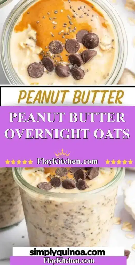 Bowl of peanut butter overnight oats topped with banana slices and chia seeds