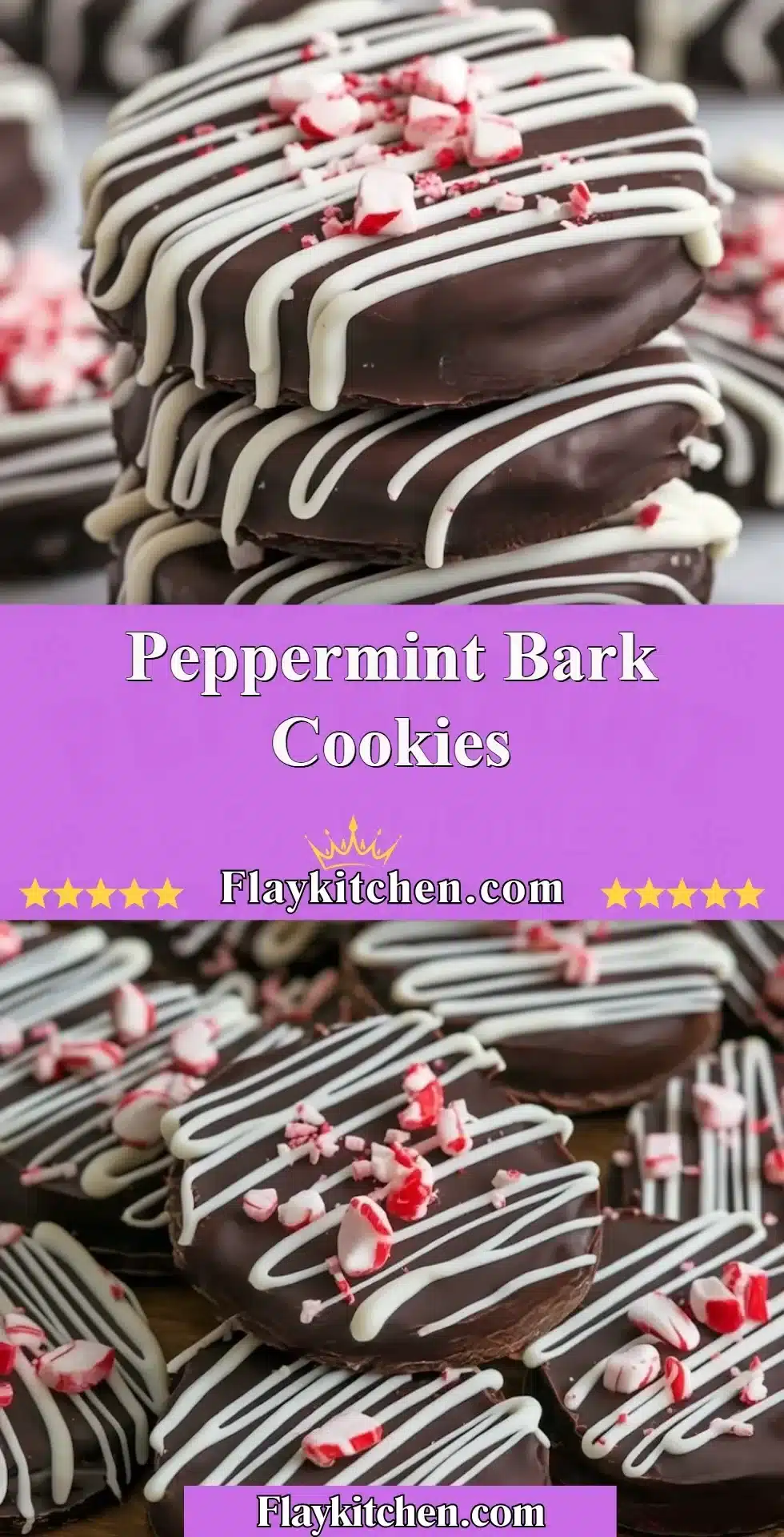 Delicious peppermint bark cookies decorated with chocolate and crushed candies