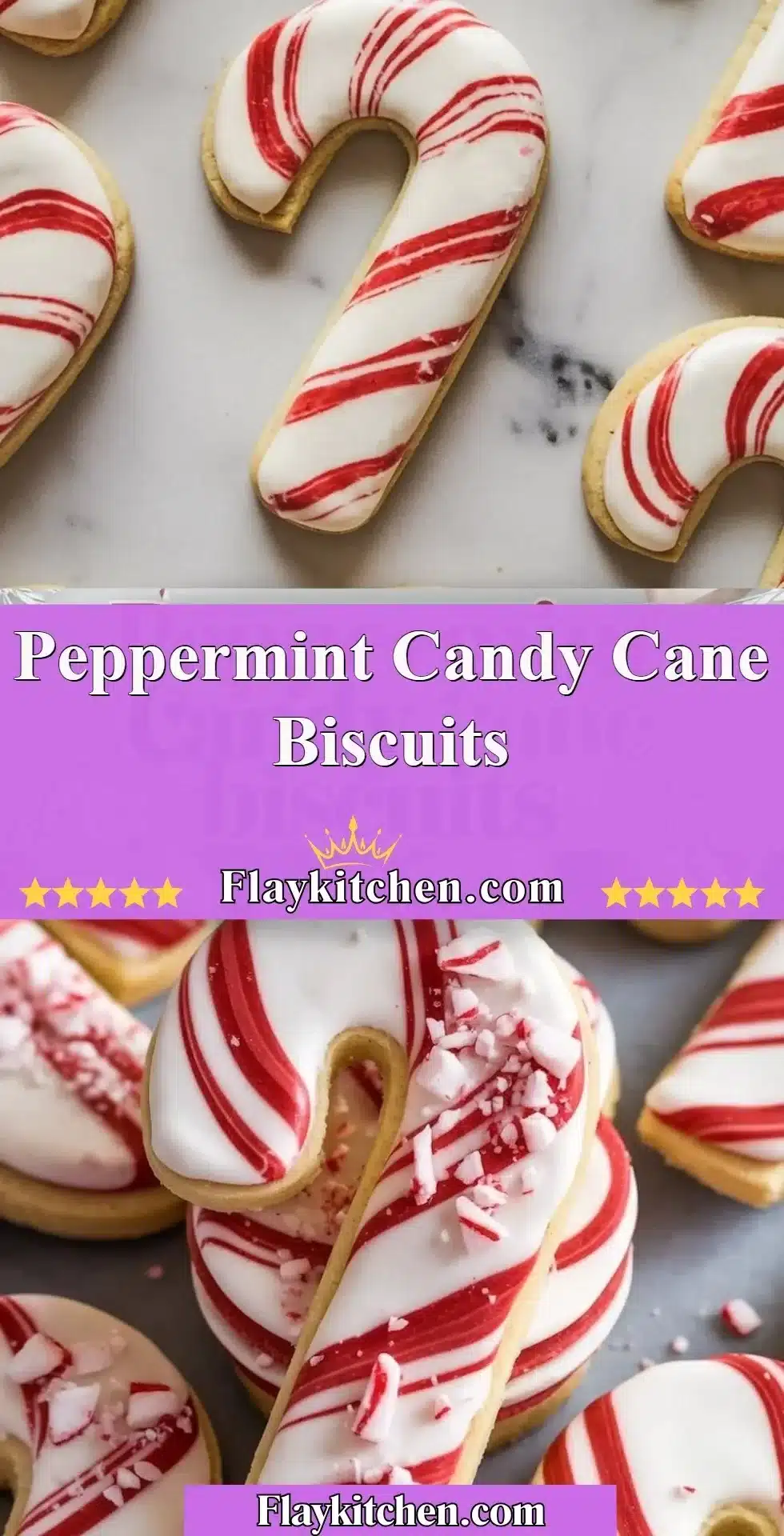 Peppermint Candy Cane Biscuits decorated with crushed candy canes