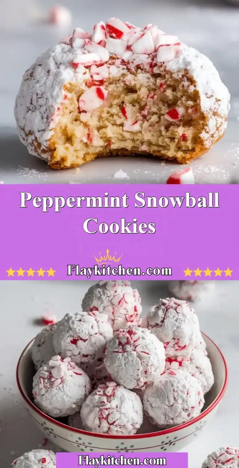 Delicious peppermint snowball cookies dusted with powdered sugar on a festive plate