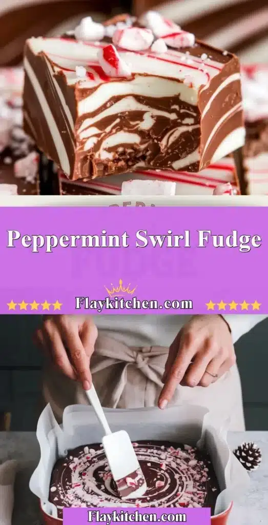 Delicious peppermint swirl fudge showcasing a festive red and white design.